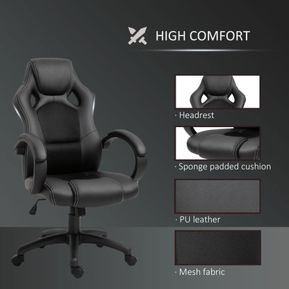 Racing Gaming Chair High Back Office Chair Computer Desk Gamer Chair with Swivel Wheels, Padded Headrest, Tilt Function, Black Executive & Manager Chairs   at Gallery Canada