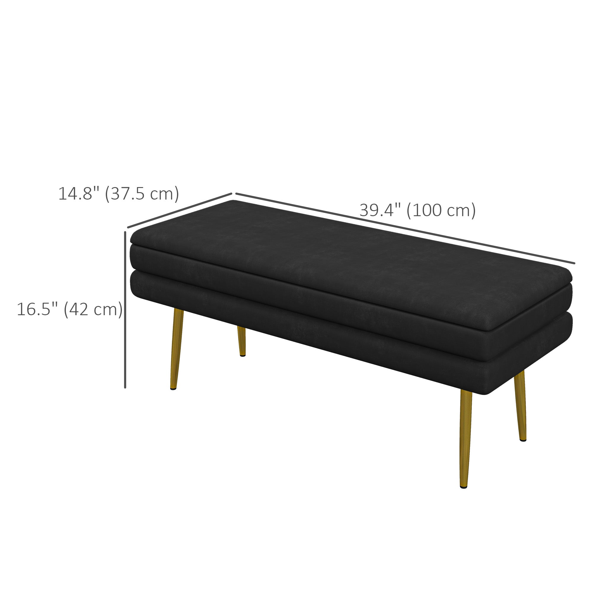 End of Bed Bench, Velvet-feel Upholstered Bench with Thick Padded Seat and Steel Legs, Modern Bedroom Bench, Black Storage Ottomans & Benches   at Gallery Canada