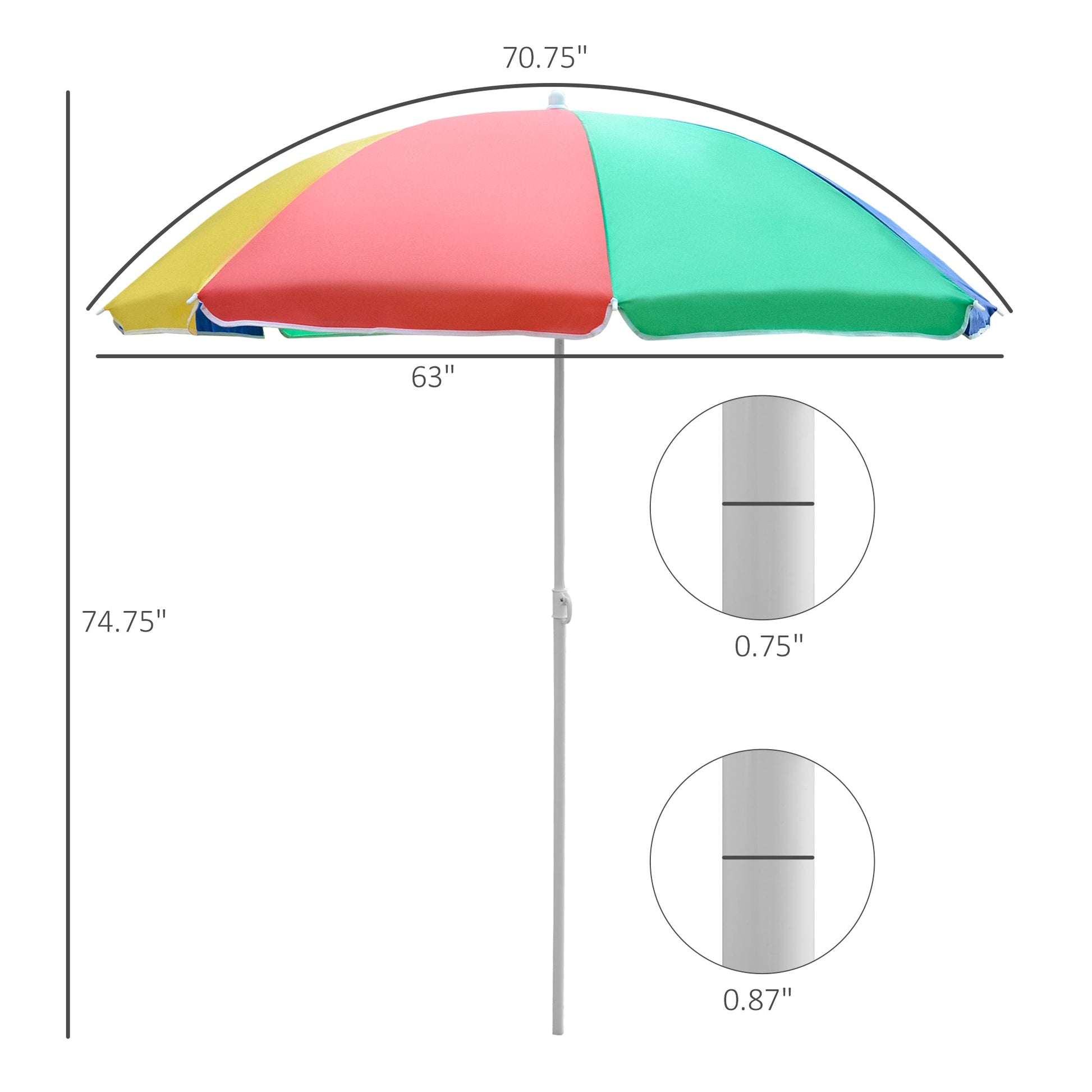 5ft Round Beach Umbrella Outdoor UV Protection Sun Shade Canopy w/ Push Button Tilt Pole Rainbow Beach Umbrellas   at Gallery Canada