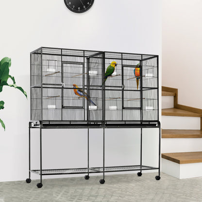 Extra Large 64" Rolling Metal Parrot Cage with Stand, Perch, and Storage, Multi-Colour Bird Cages   at Gallery Canada