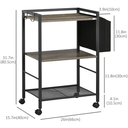 3-tier Utility Cart on Wheels, Rolling Kitchen Cart Serving Cart with Cloth Bag and Hooks for Living Room, Kitchen Kitchen Islands & Kitchen Carts Multi Colour  at Gallery Canada