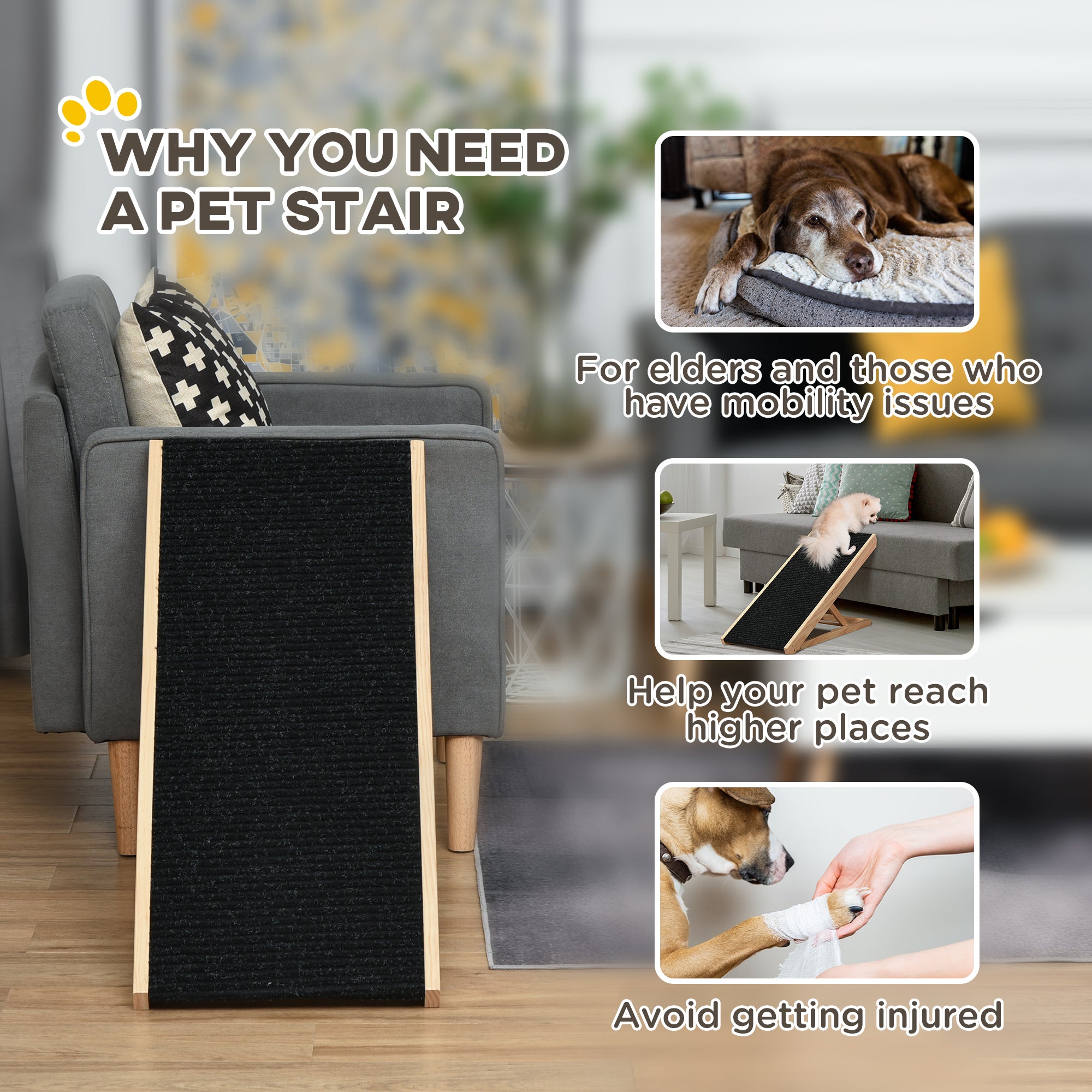 Dog Ramp Foldable Pet Ramp for Bed Couch, Height Adjustable, for Cats Large Dogs with Non Slip Carpeted Surface Dog Stairs at Gallery Canada