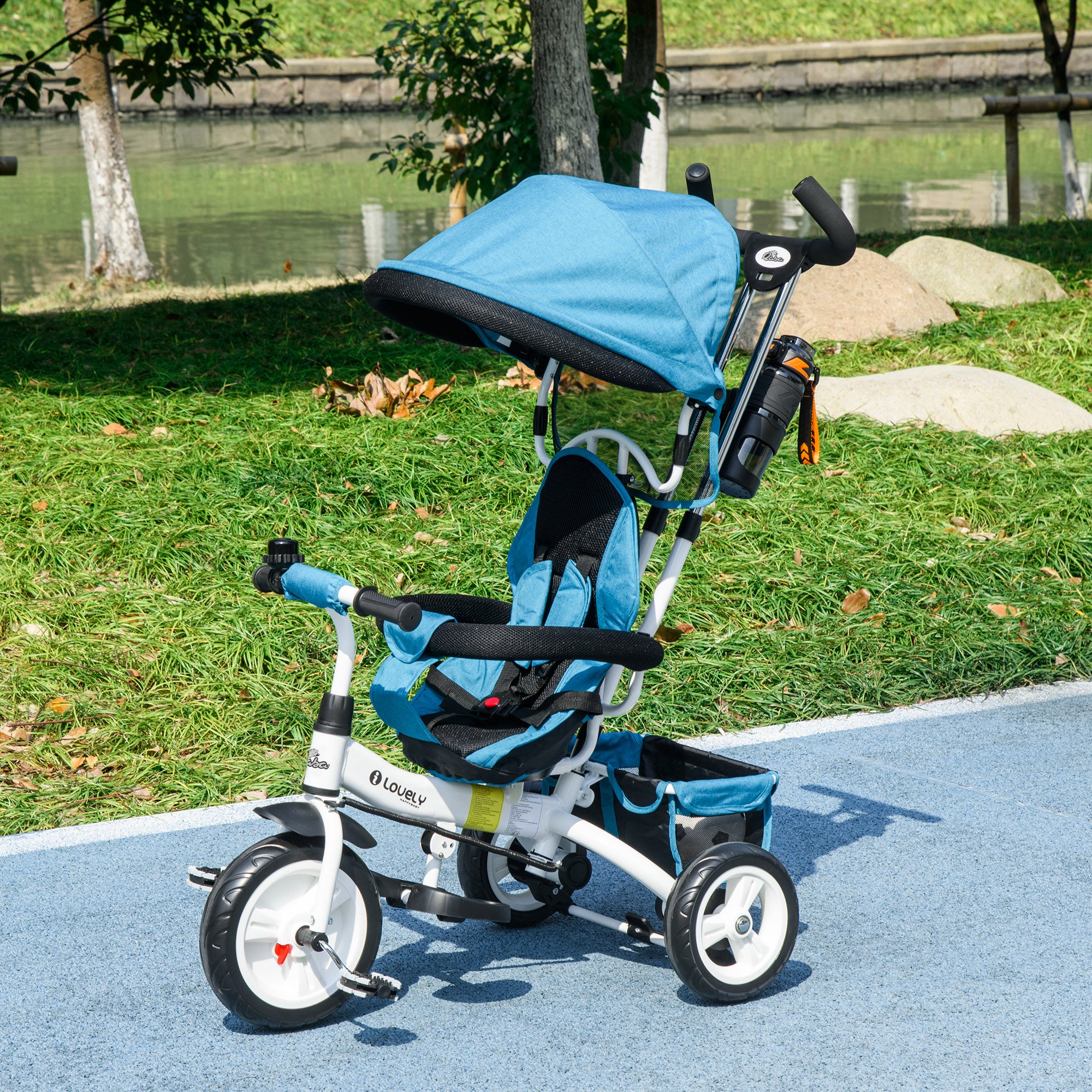 6 in 1 Toddler Tricycle Stroller with Basket, Canopy, 5-point Safety Harness, for 12-60 Months, Blue Tricycles for Kids at Gallery Canada