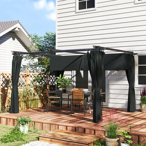 10' x 13' Pergola with Retractable Canopy and Curtains, UPF30+ Sun Shade Shelter for Grill, Garden, Backyard, Deck