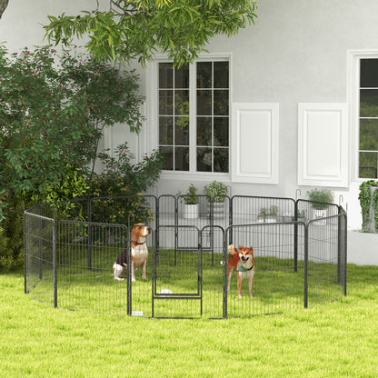 Dog Pen with Gate, 12 Panels Puppy Playpen, Dog Fence, 31.5"H Houses, Kennels & Pens Grey  at Gallery Canada