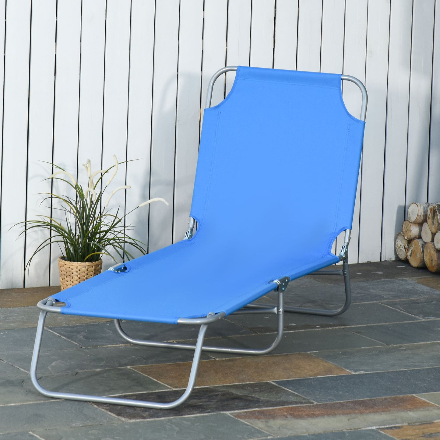 Portable Reclining Beach Lounger with Mesh Fabric for Patio, Garden, Poolside, Blue Lounger Chairs Red  at Gallery Canada