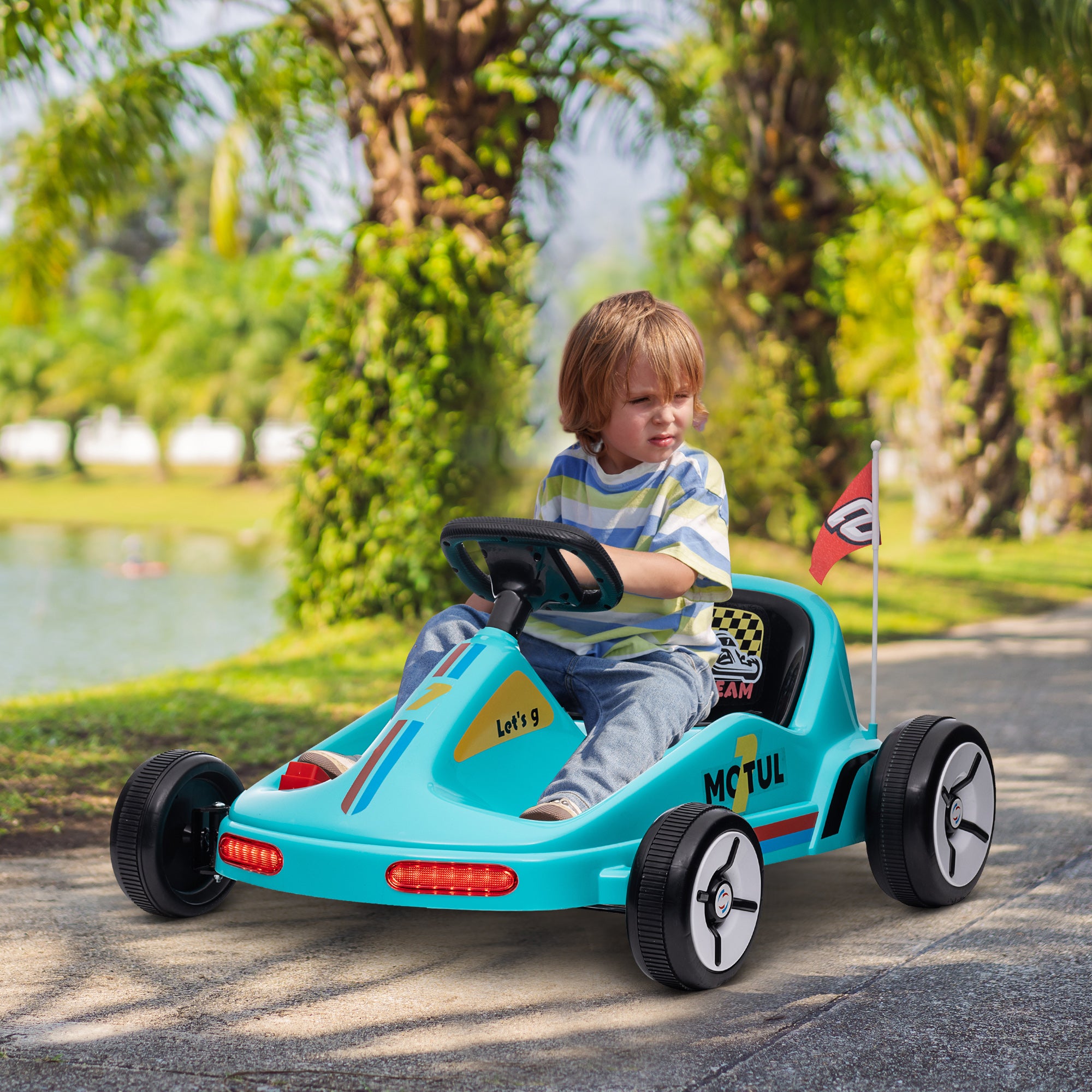 6V Electric Go Kart for Aged 3-5 Kids with Music, Light, Horn, Blue Pedal Go Karts for Kids at Gallery Canada
