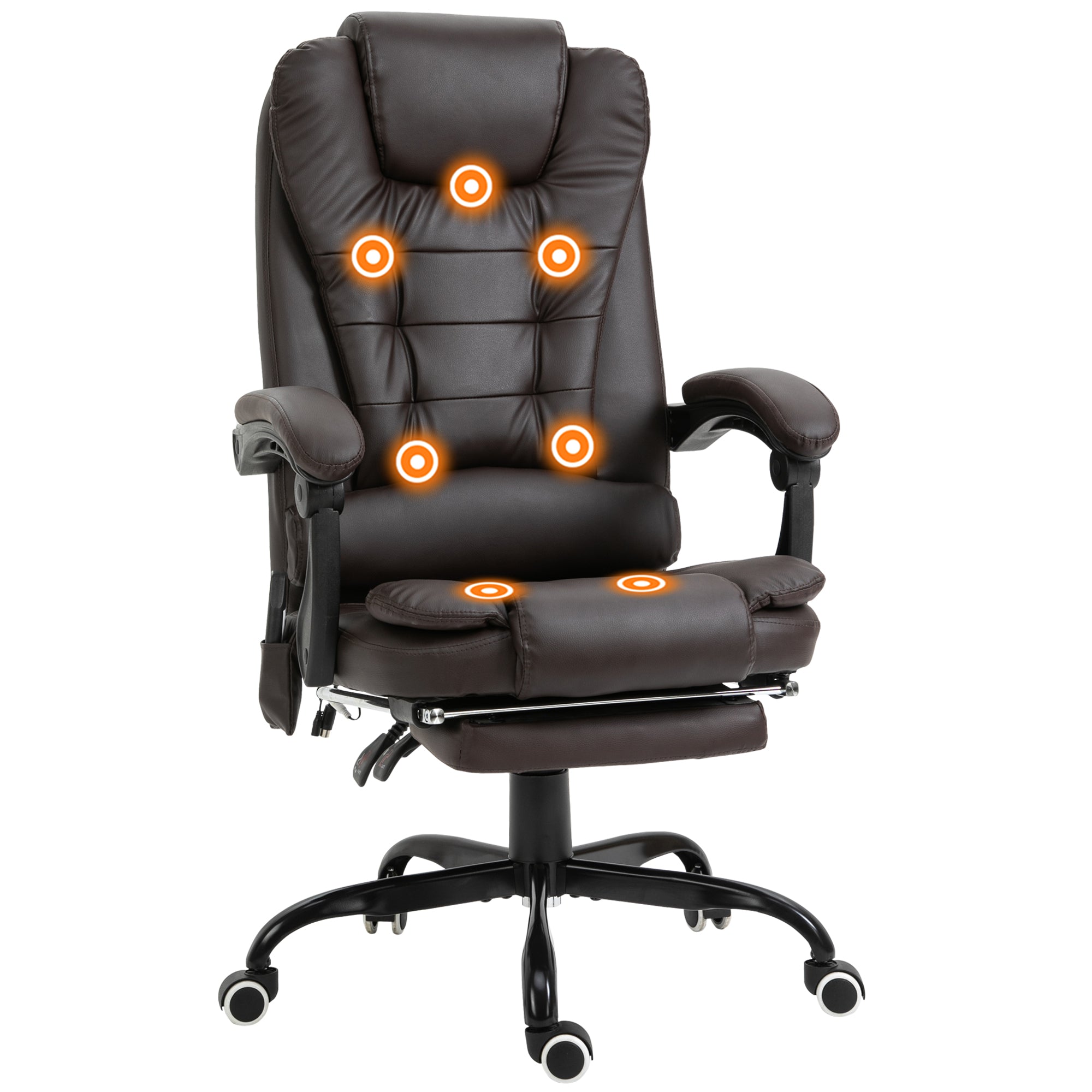 7-Point Vibrating Massage Chair, Reclining Office Chair with Footrest, Reclining Back, Adjustable Height, Brown Massage Chairs Brown at Gallery Canada