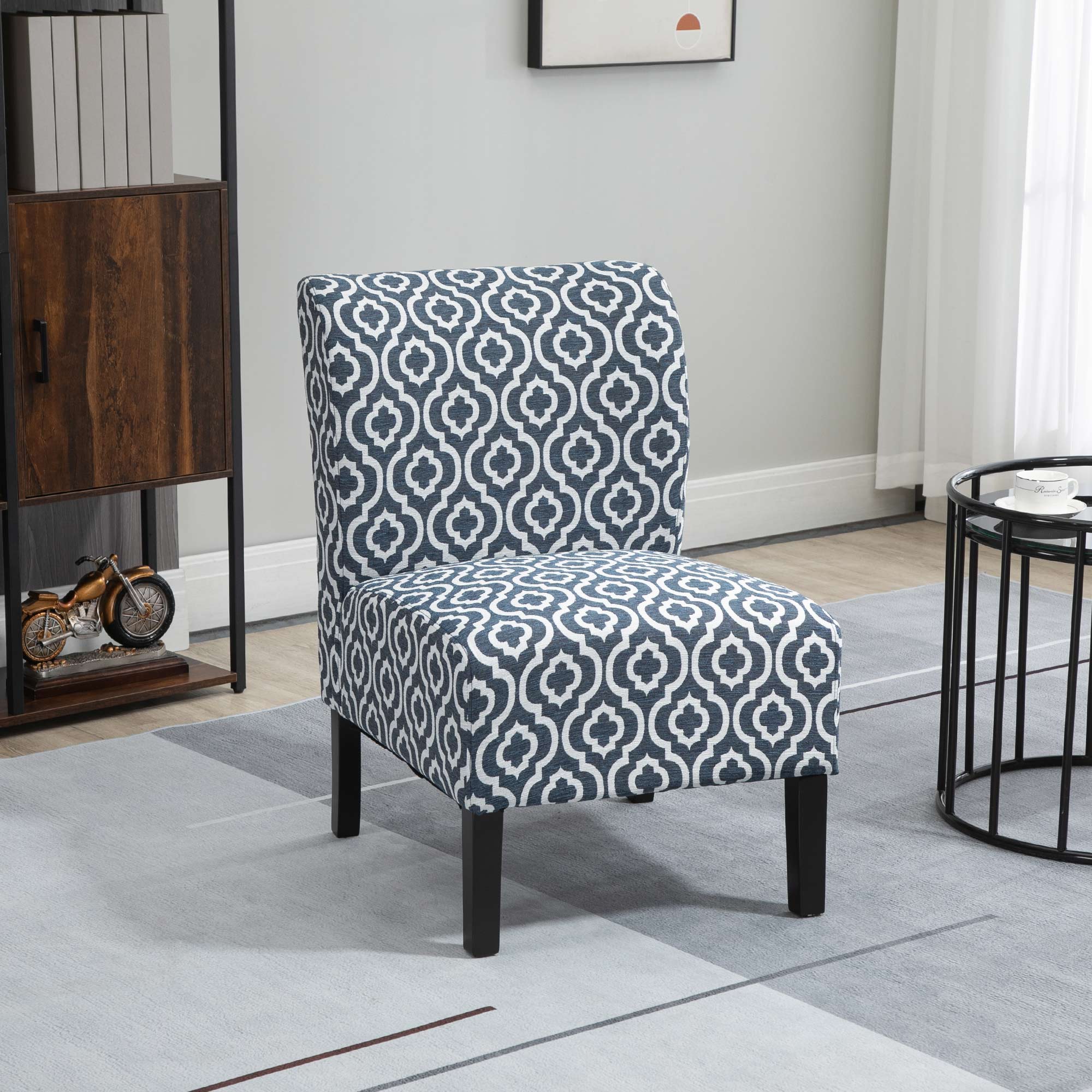 Armless Accent Chair for Bedroom, Upholstered Slipper Side Chair for Living Room with Wood Legs, Blue Accent Chairs   at Gallery Canada