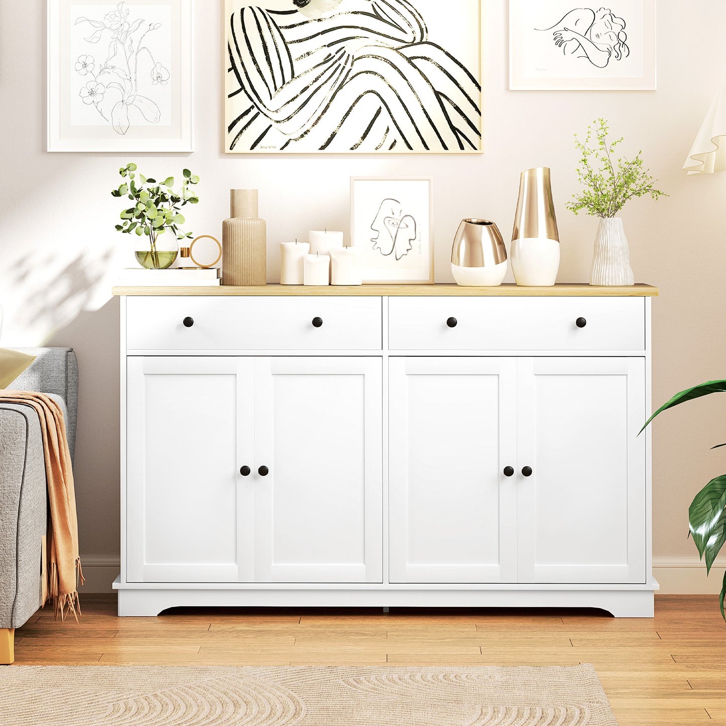 Modern Sideboard, Buffet Cabinet with Storage Drawers, Adjustable Shelves for Living Room, Dining Room, Entryway, White Storage Cabinets Multi Colour  at Gallery Canada