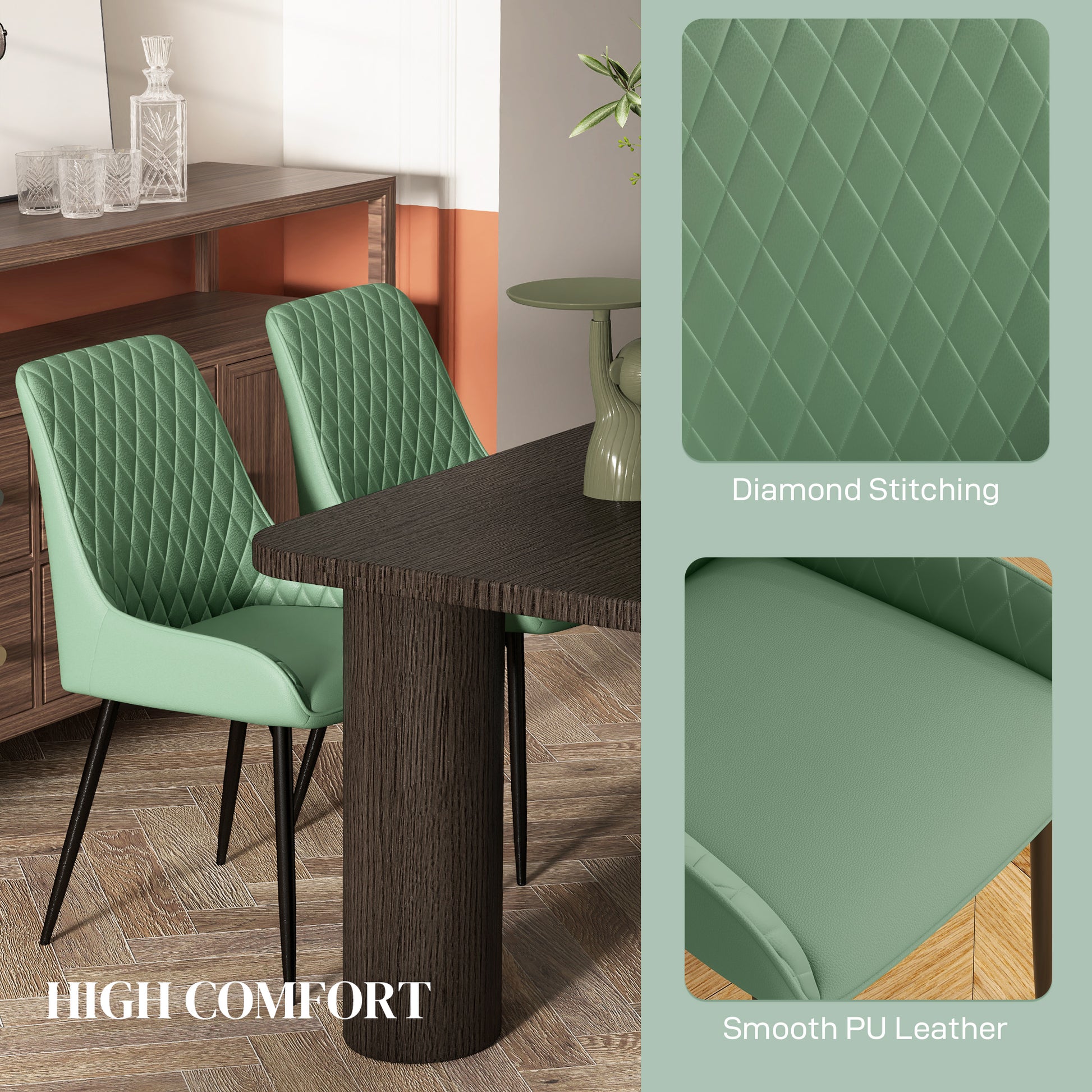 Modern Dining Chairs Set of 2, PU Leather Kitchen Chairs with Metal Legs for Dining Room, Living Room, Green Dining Chairs   at Gallery Canada