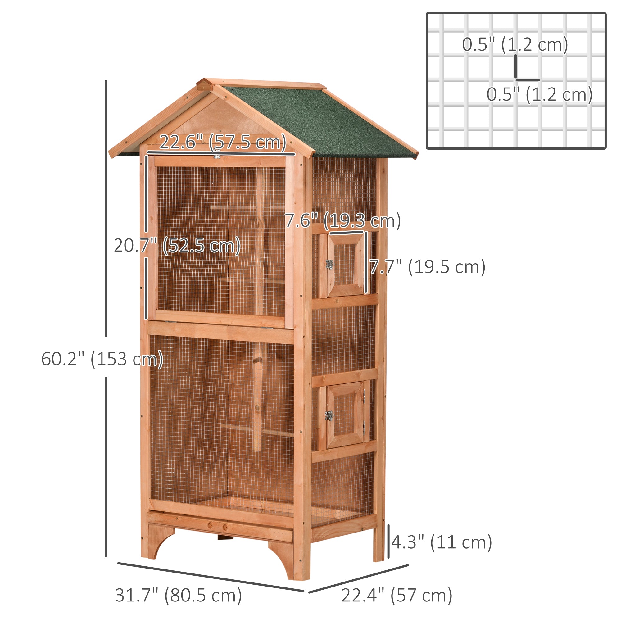 Wooden Bird Aviary Parrot Cage Pet Furniture with Removable Bottom Tray, 2 Doors, Asphalt Roof, 4 Perches, Brown Bird Cages at Gallery Canada