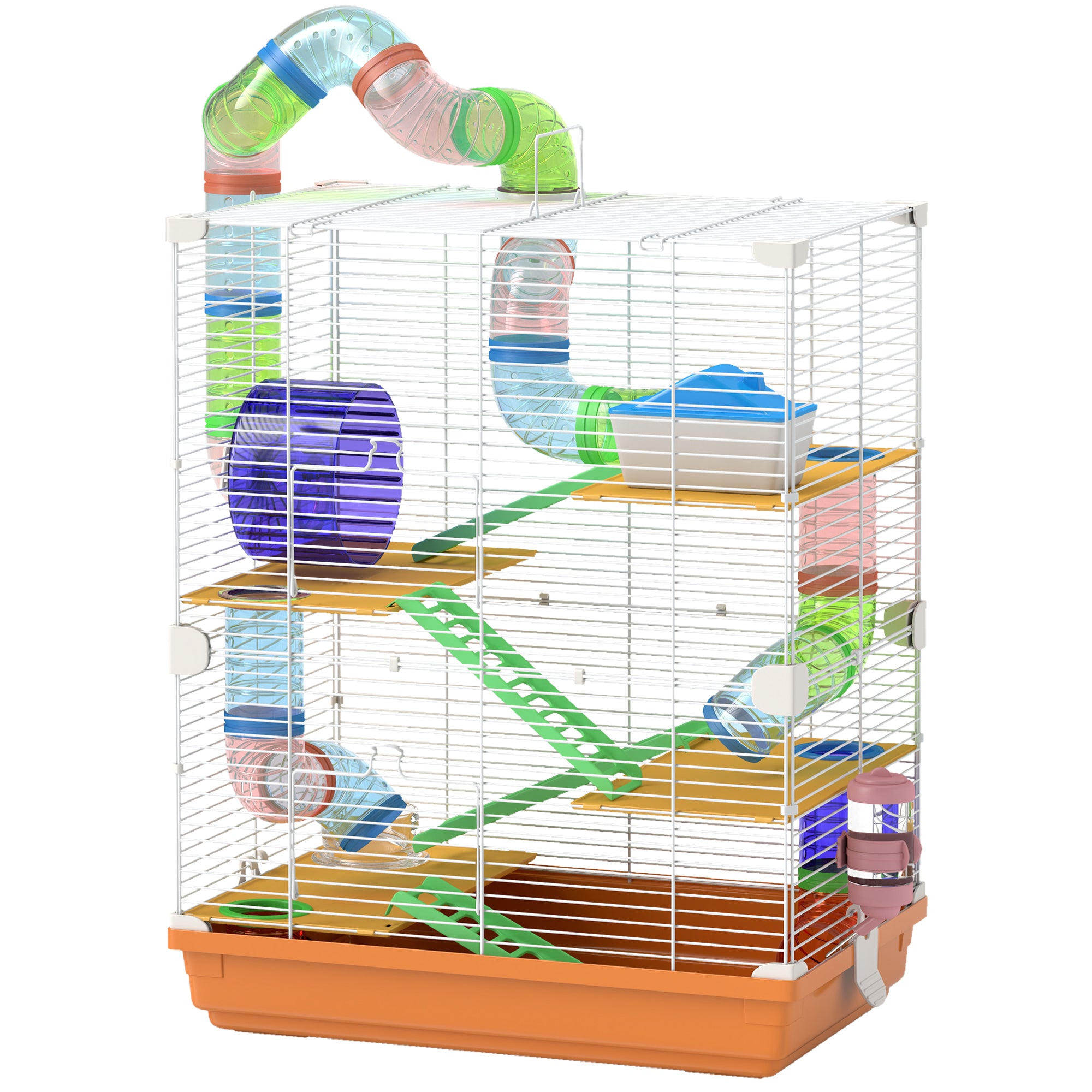 5 Tiers Hamster Cage Portable with Exercise Wheels Play Tube Water Bottle Dishes House Ladder for Gerbils, Orange Hamster Cages Orange and White at Gallery Canada