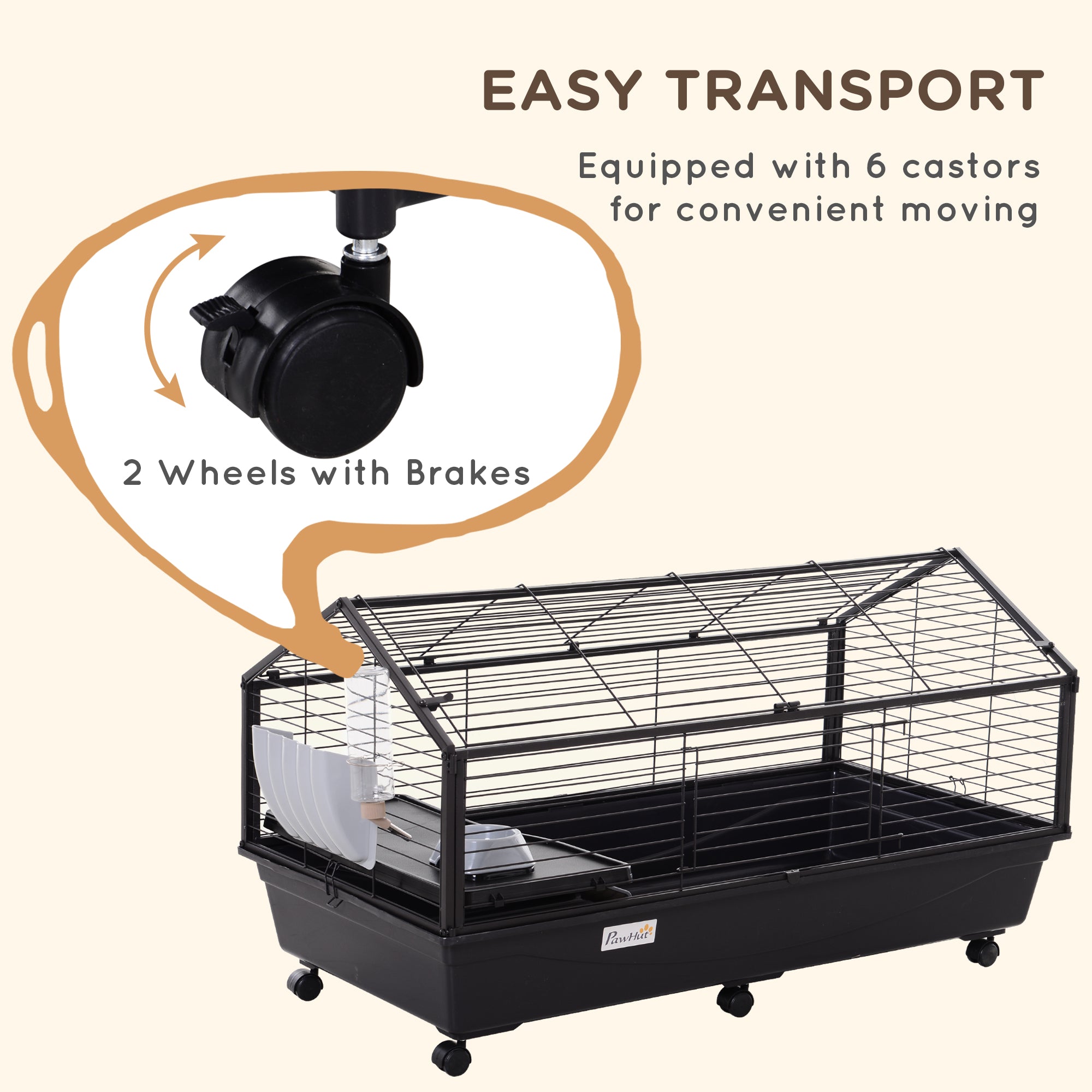 Metal Small Animal Cage, Rabbit Cage for Guinea Pig Chinchilla Hedgehog Bunny with Removable Wheels and Foldable Detachable Run Fence, 34.6