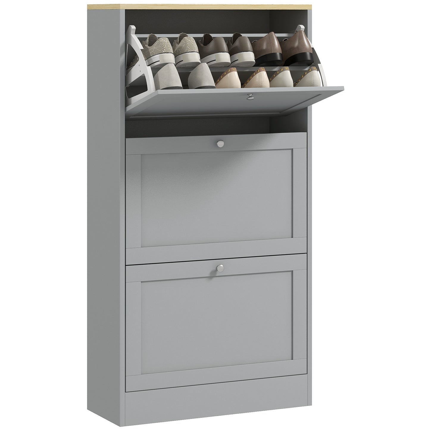 Modern Shoe Storage with 3 Flip Drawers and Adjustable Shelves, Shoe Cabinet Organizer for 18 Pairs of Shoes, Grey Shoe Storage Cabinets & Racks   at Gallery Canada