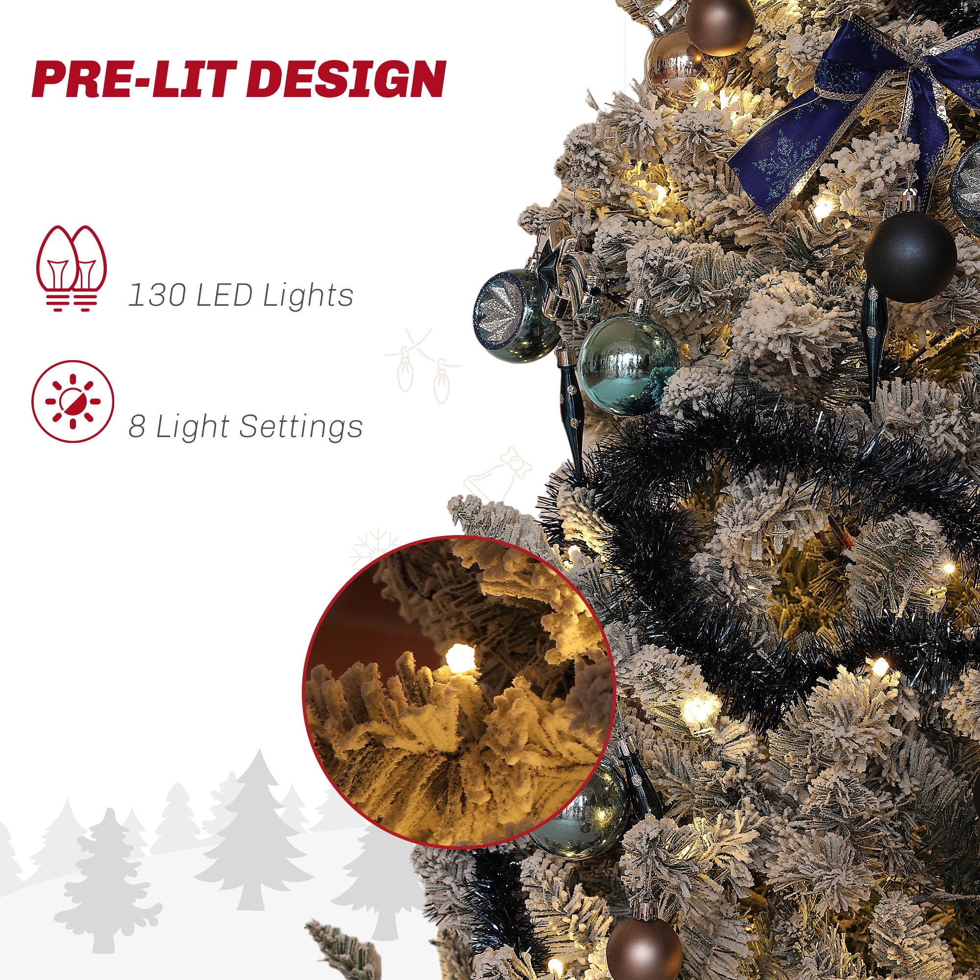 5ft Prelit Artificial Christmas Tree with Blue Ornaments, Flocked Christmas Tree with LED Lights for Holiday Pre Lit Christmas Trees   at Gallery Canada