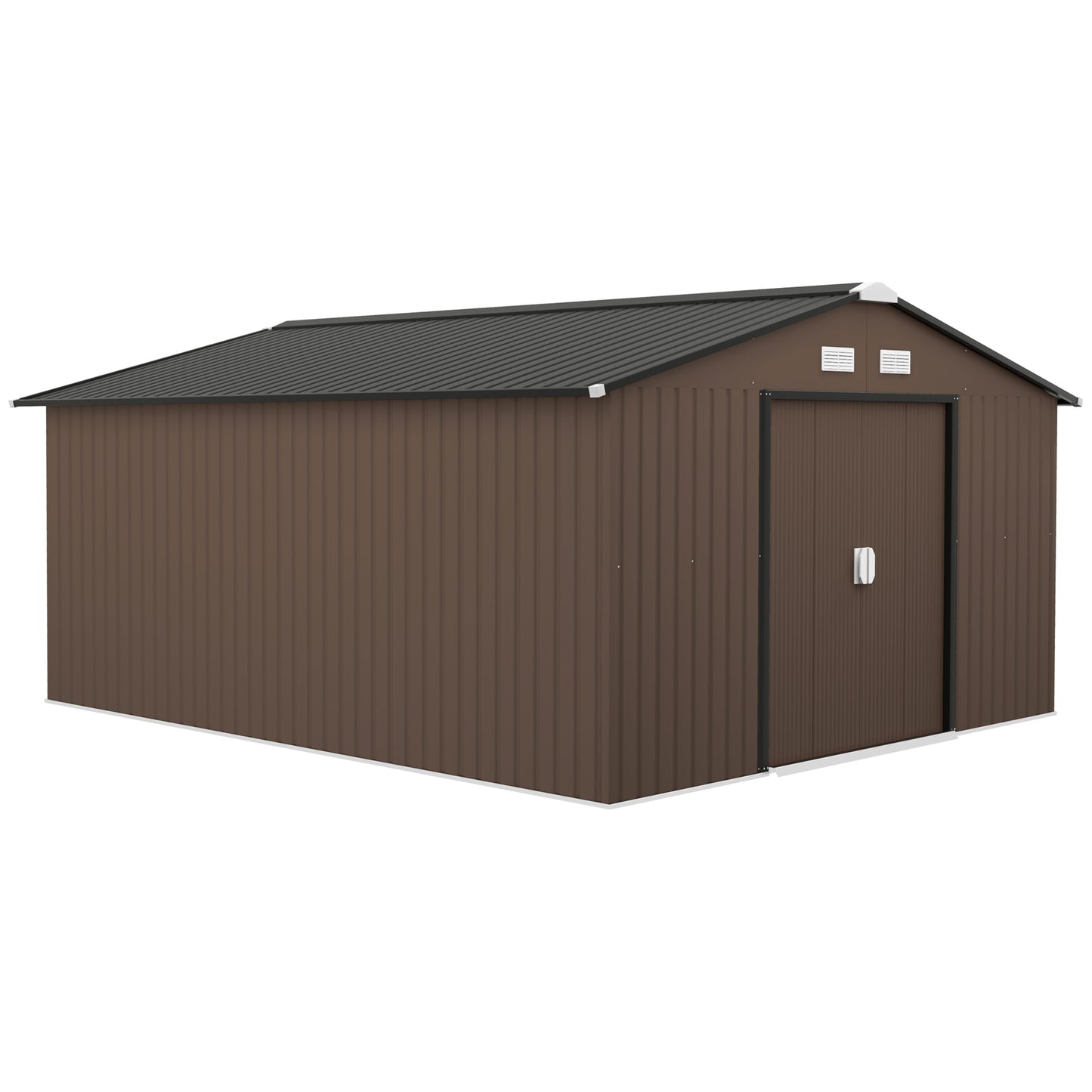 11' x 13' Garden Storage Shed w/ Foundation Kit Metal Tool Storage House w/ Double Doors, Brown Sheds at Gallery Canada