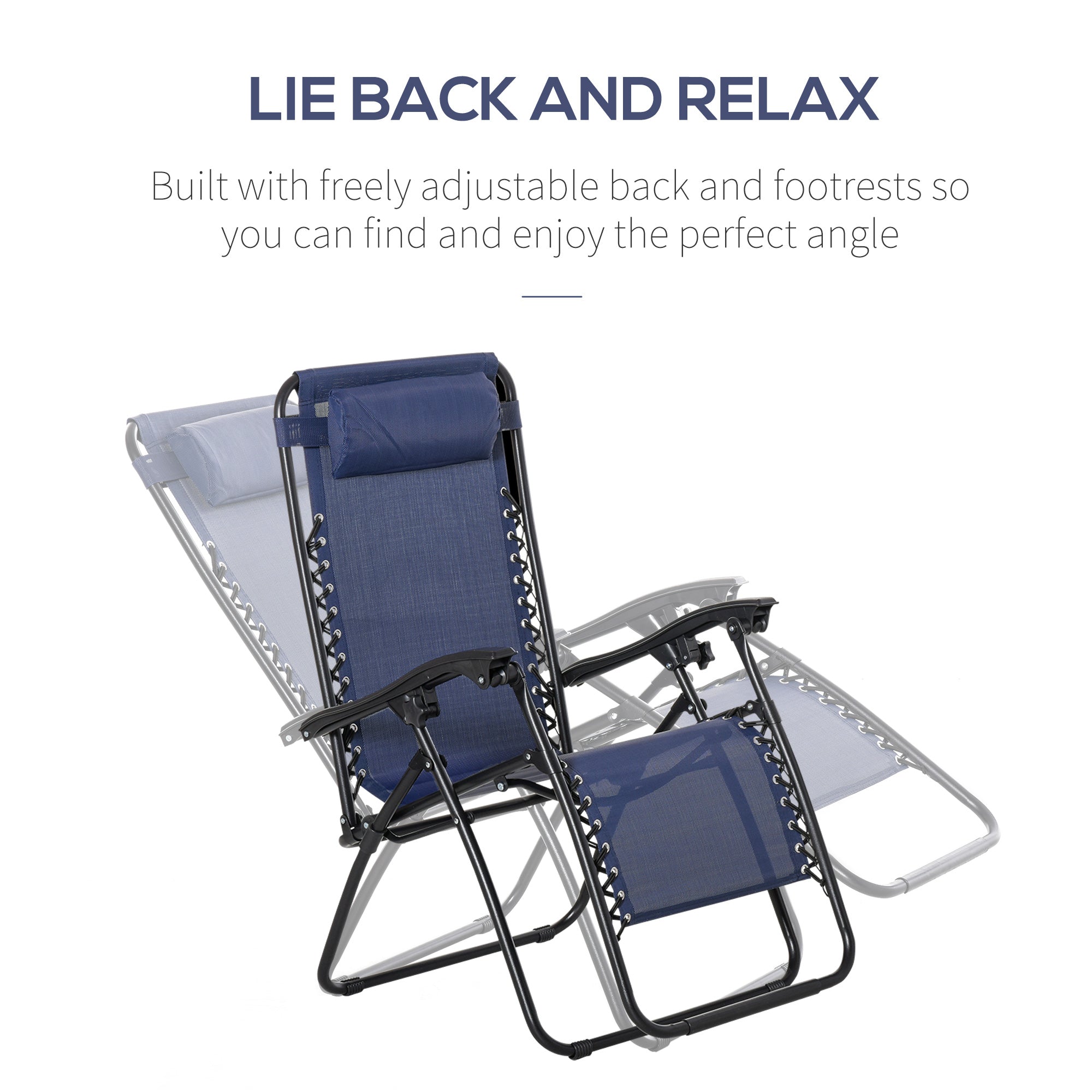 Zero Gravity Lounger Chair Set with Side Table, Patio Chaise Lounge, Cup Holders &; Adjustable Headrest, Blue Lounger Chairs   at Gallery Canada