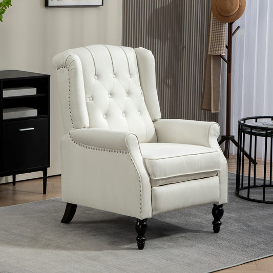 Wingback Reclining Chair with Footrest, Button Tufted Recliner Chair with Rolled Armrests for Living Room, Cream White Single Sofas at Gallery Canada