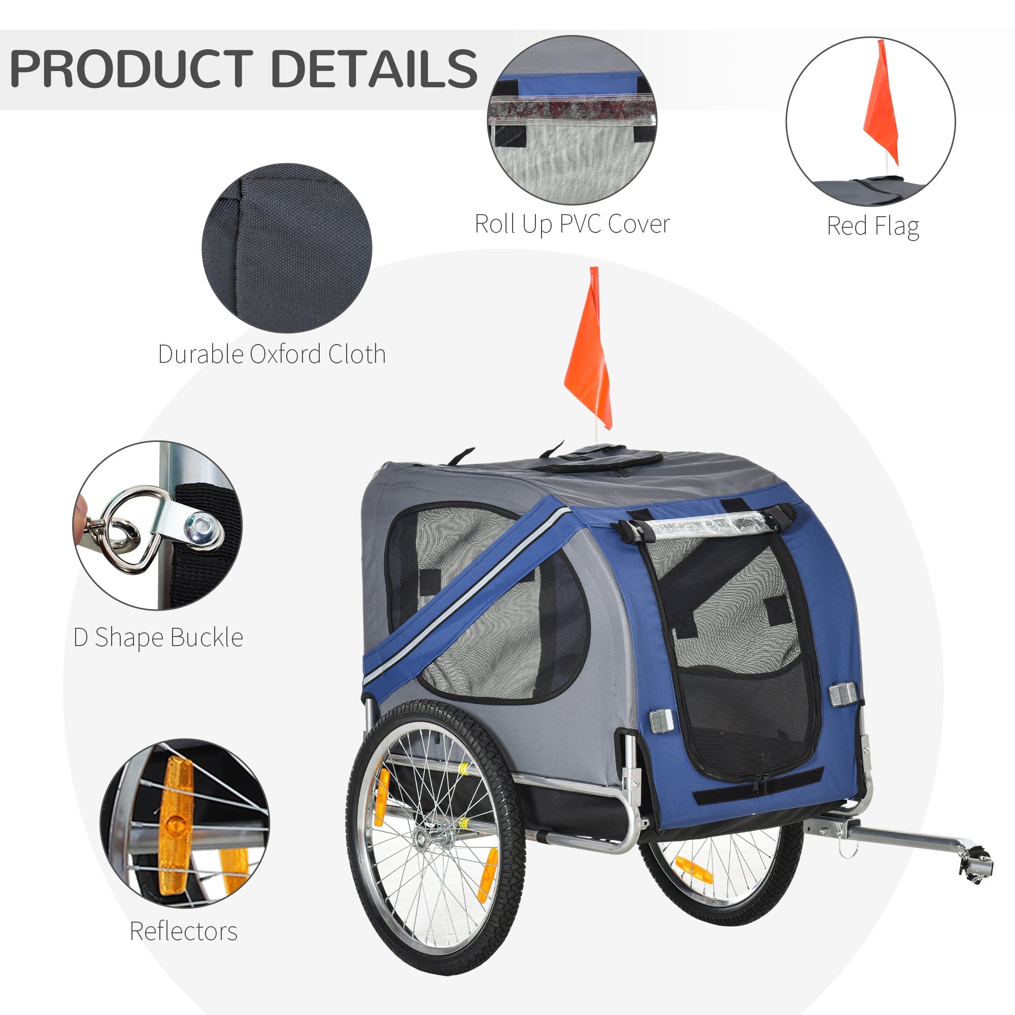 Dog Bike Trailer Pet Cart Bicycle Wagon Cargo Carrier Attachment Foldable for Travel, Blue and Grey Dog Bike Trailers & Strollers   at Gallery Canada