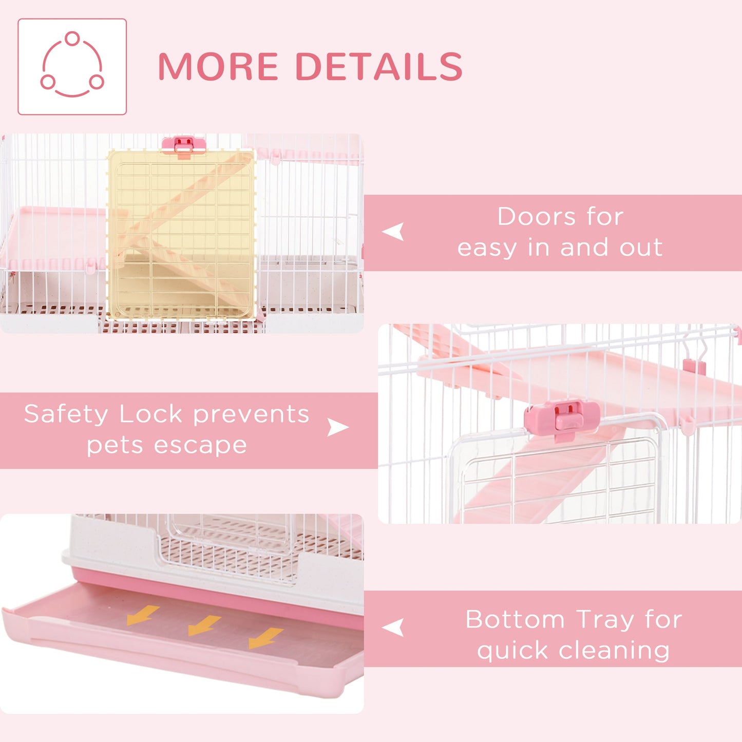 32"L 4-Level Small Animal Cage with Universal Lockable Wheels, Slide-out Tray for Bunny, Chinchillas, Ferret, Pink Houses & Habitats   at Gallery Canada