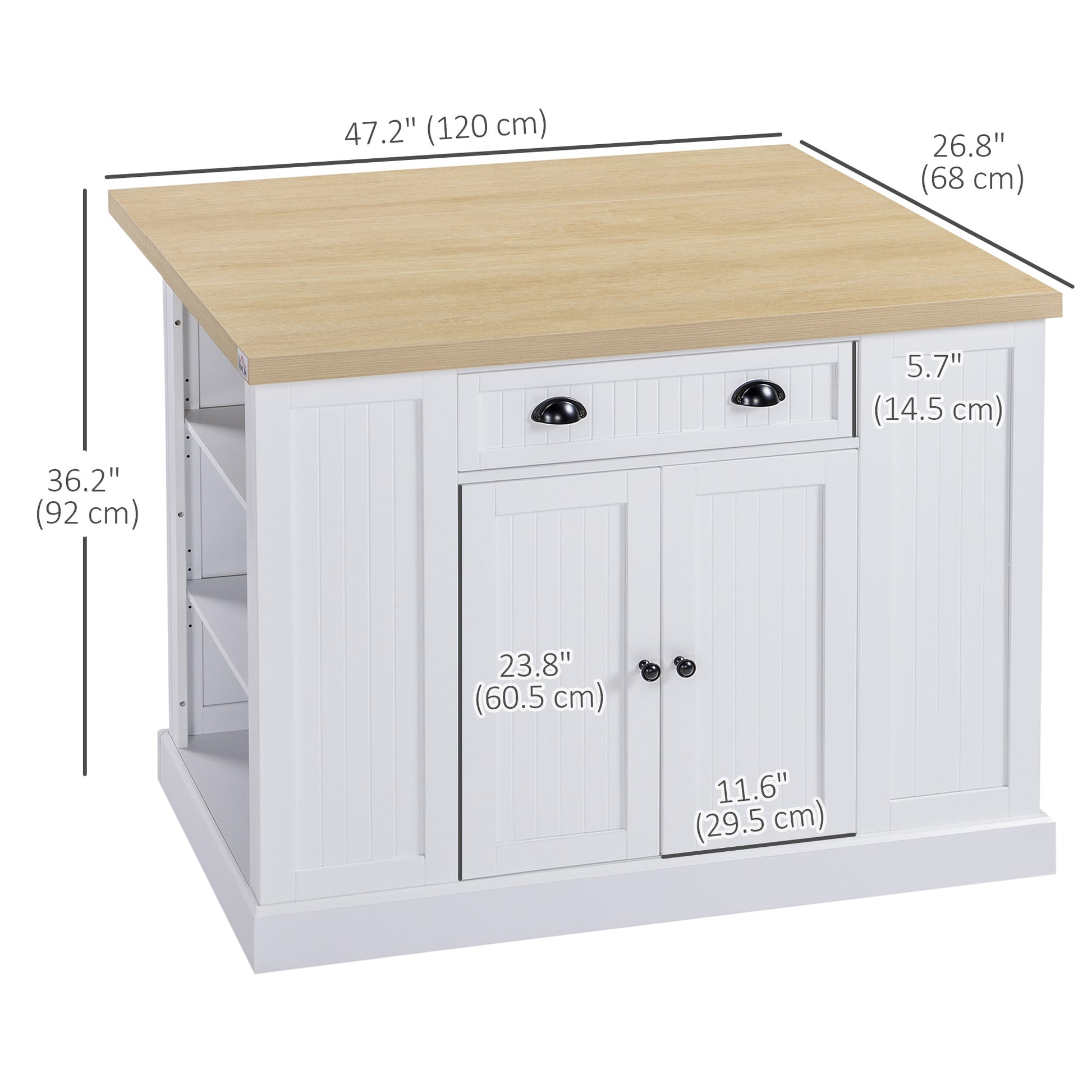 36" Fluted-Style Wooden Kitchen Island with Storage Cabinet and Drawer, Butcher Block Island for Dining Room, White Kitchen Islands & Kitchen Carts   at Gallery Canada