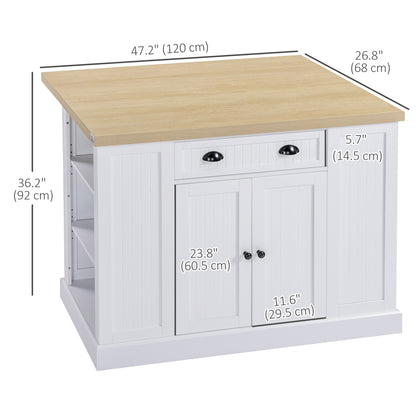 36" Fluted-Style Wooden Kitchen Island with Storage Cabinet and Drawer, Butcher Block Island for Dining Room, White Kitchen Islands & Kitchen Carts   at Gallery Canada