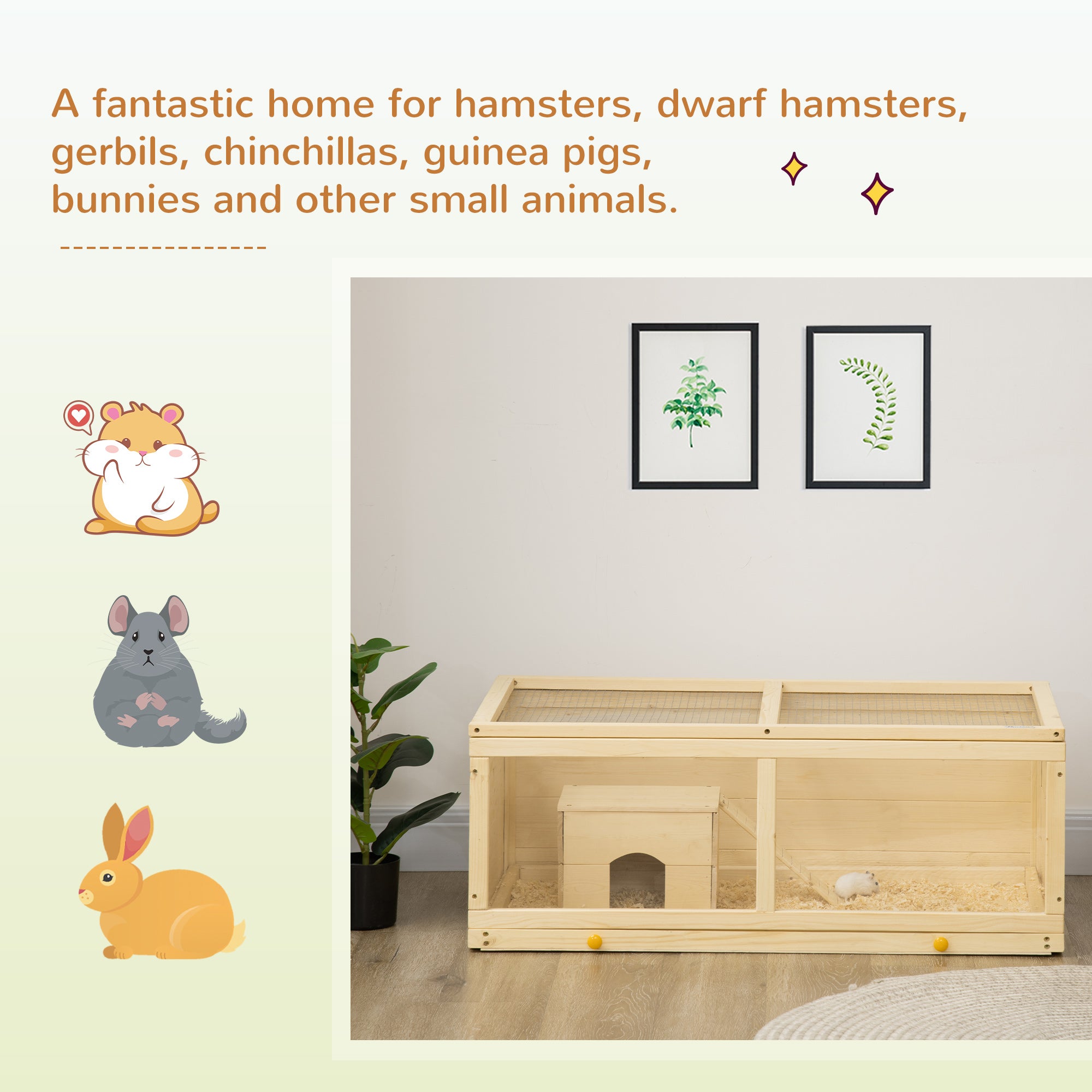 Small Animals Kit Hutch w/ Sliding Tray, Exercise Play House for Dwarf Hamsters, Gerbils, Chinchillas, Natural Wood Hamster Cages at Gallery Canada