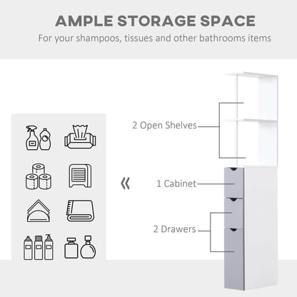 Tall Bathroom Storage Cabinet Scrolled Cupboard Drawer with Open Shelves Space Saving Design Bathroom Cabinets   at Gallery Canada