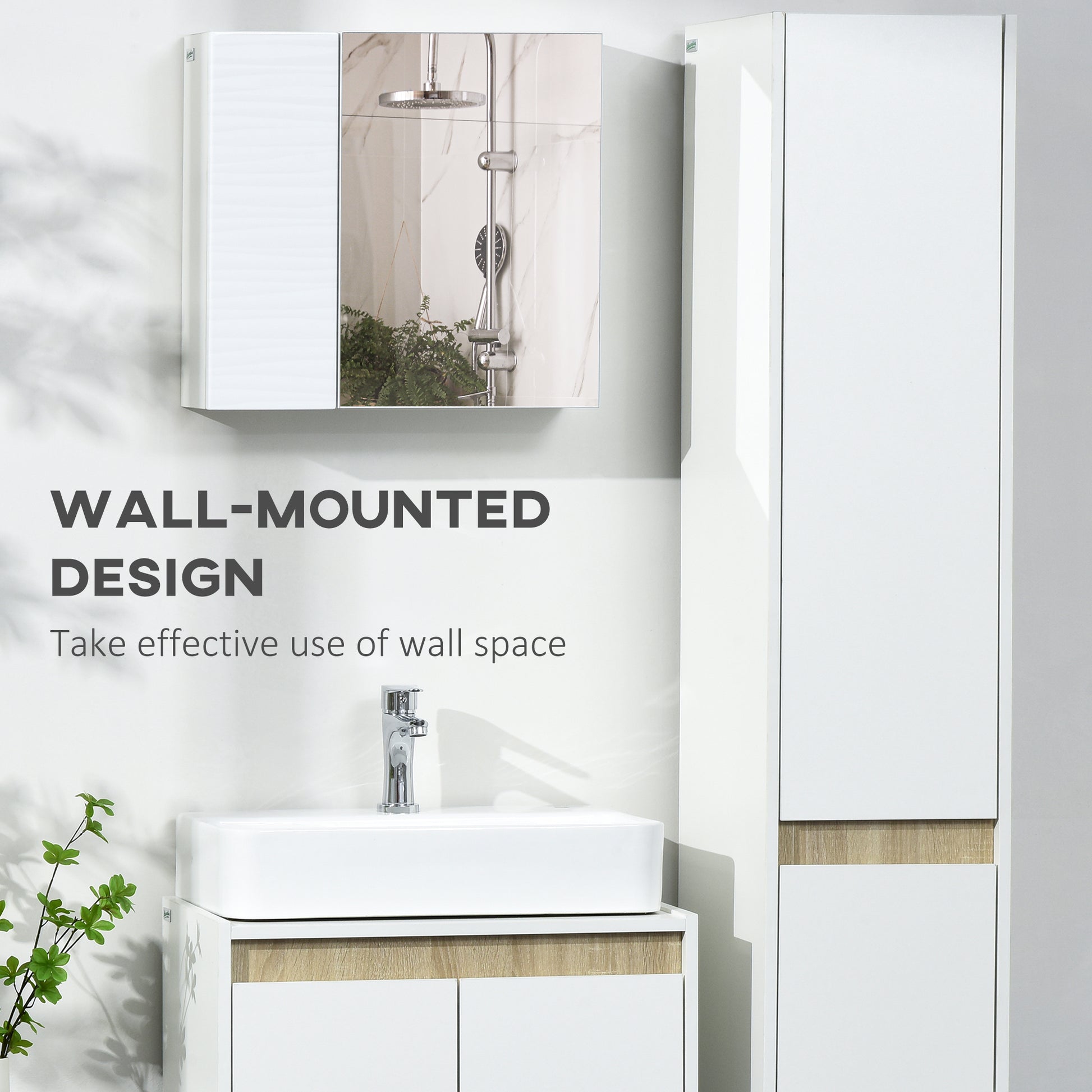 Wall Mounted Bathroom Medicine Cabinet Mirrored Cabinet with Hinged Door 2-Tier Storage and Adjustable Shelves White Mirror Medicine Cabinets   at Gallery Canada