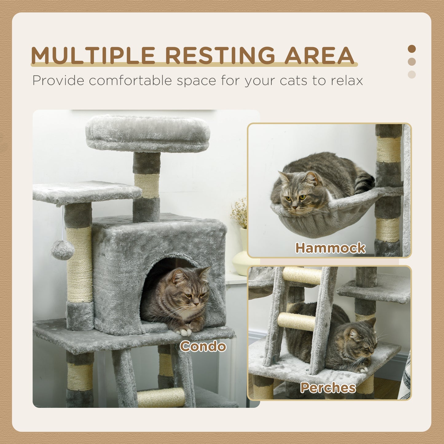 49 Inch Large Cat Tree for Indoor Cats, Light Grey Cat Towers   at Gallery Canada