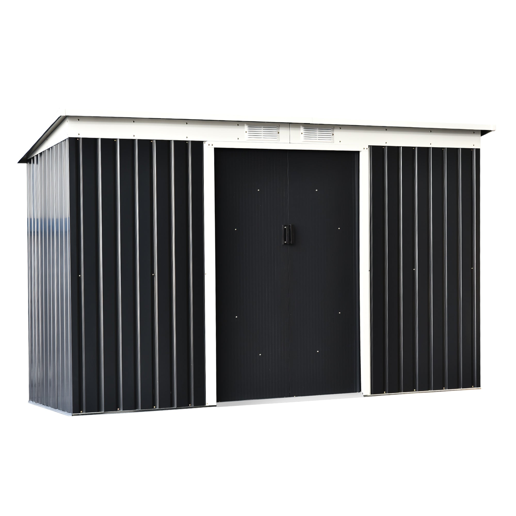 9' x 4' Garden Metal Storage Shed Outdoor Equipment Tool Box with Foundation Ventilation &; Doors, Dark Gray Sheds Grey  at Gallery Canada