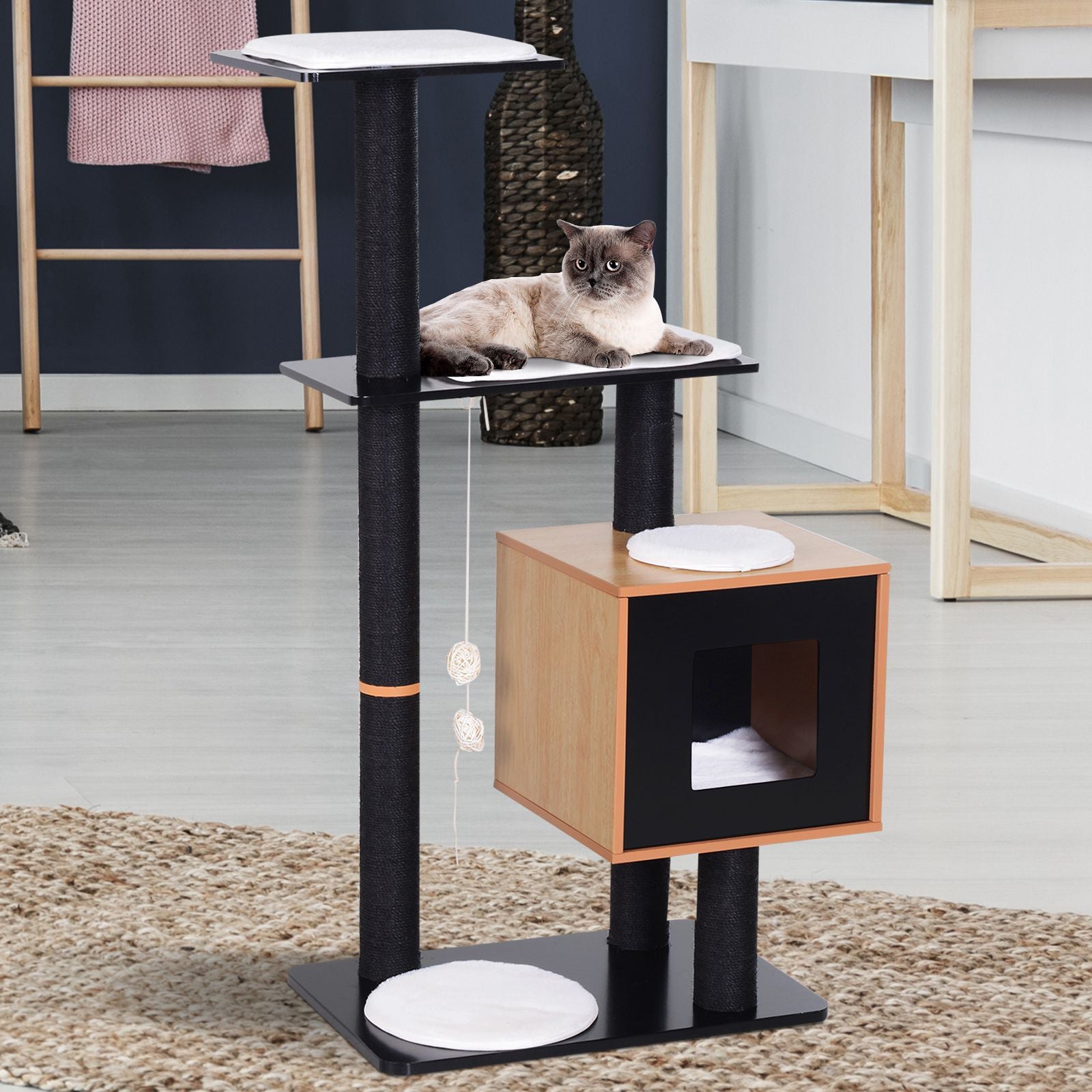 Black Cat Tree, Kitten Scratcher Post with Condo Sisal Cat Posts   at Gallery Canada