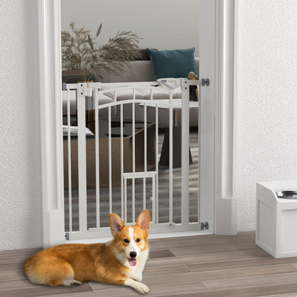 Auto-Close Pet Gate, Stair Gate with Cat Door, Double Locking for Doorways Hallways Stairs, Fits 29"-31.5" Wide, White Houses, Kennels & Pens   at Gallery Canada