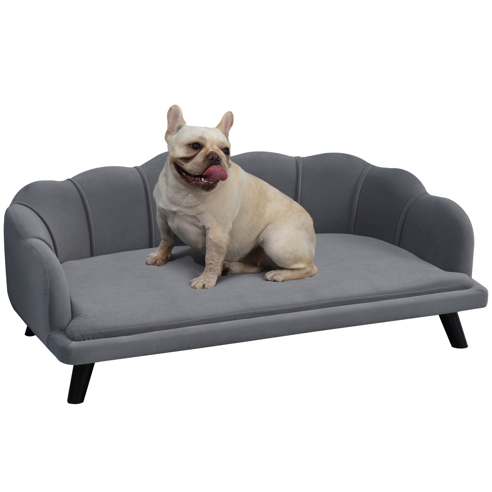 Dog Couch Pet Sofa Cat Bed with Removable Cushion Wood Legs for Medium and Large Dogs, Dark Grey Dog Sofas Dark Grey  at Gallery Canada