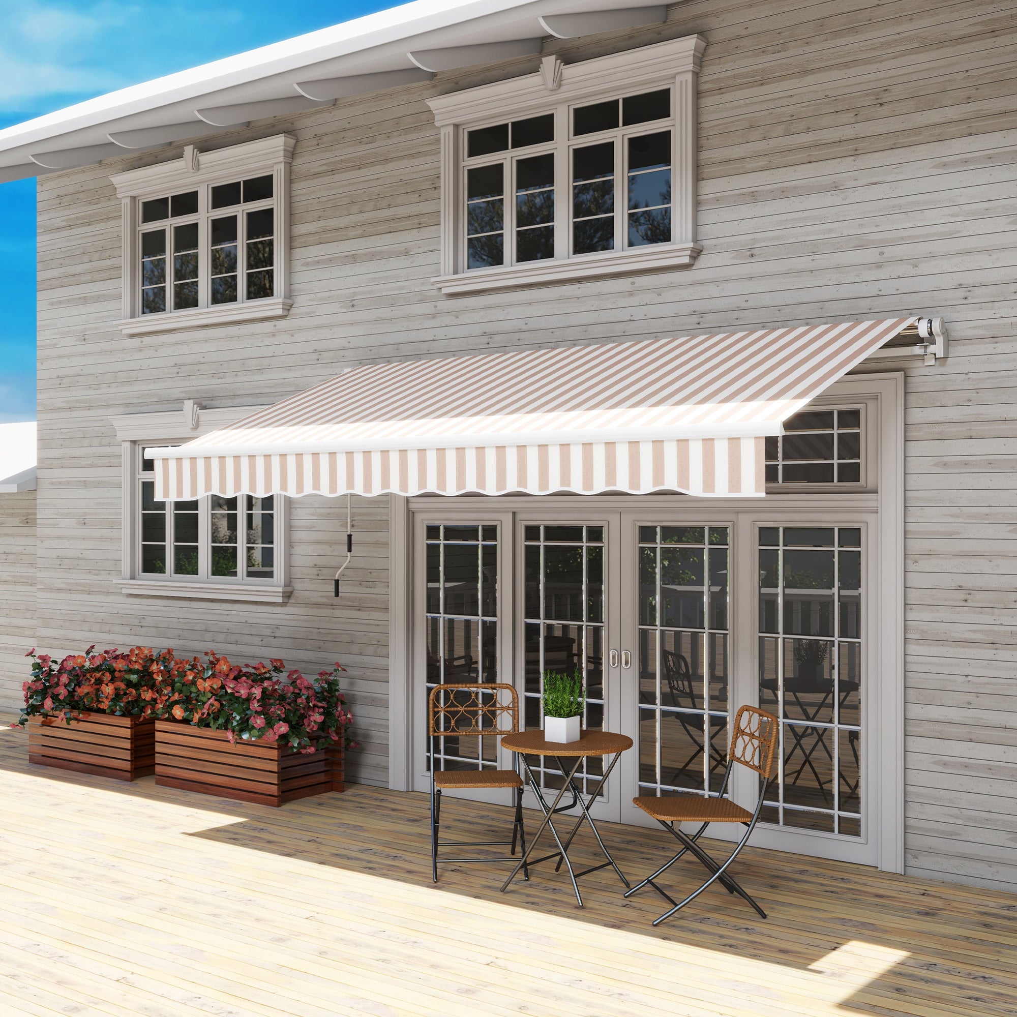 12' x 10' Retractable Awning Patio UV Resistant Fabric and Aluminum Frame for Deck, Balcony, Yard, Beige Deck Awnings at Gallery Canada