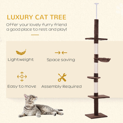 8.5ft Cat Climbing Tree 5-Tier Kitty Activity Center with Scratching Post Brown and White Floor to Ceiling Cat Trees   at Gallery Canada