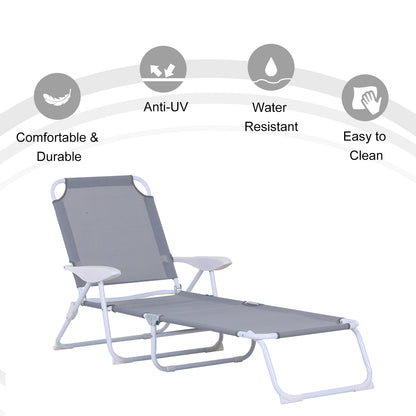 Outdoor Lounge Chair, Patio Garden Folding Chaise Lounge Sun Beach Reclining Tanning Chair with 4-Level Adjustable Backrest, Grey Lounger Chairs   at Gallery Canada