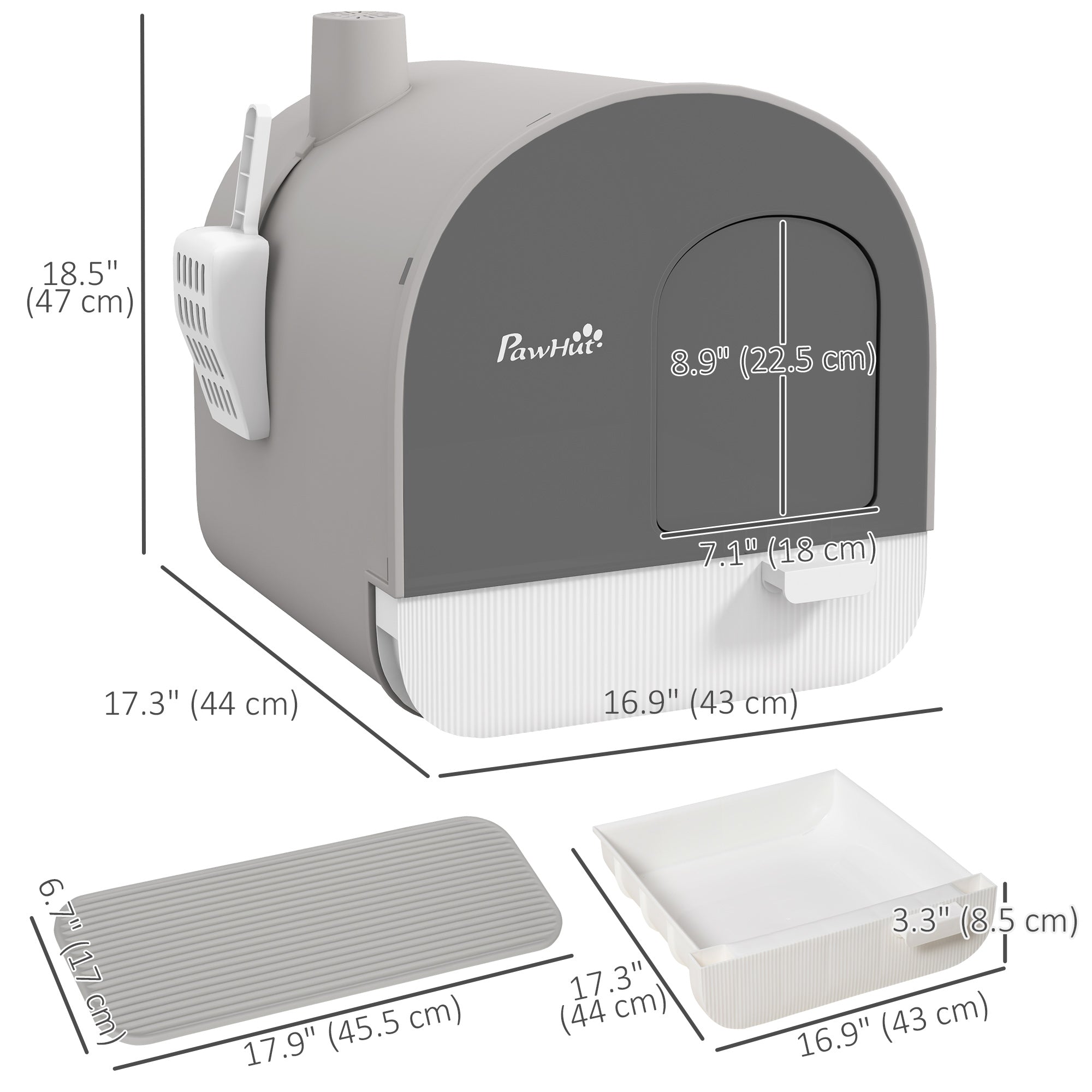 Cat Litter Box with Lid, Removable Tray, Scoop, Filter, Light Grey Cat Litter Box Enclosures   at Gallery Canada