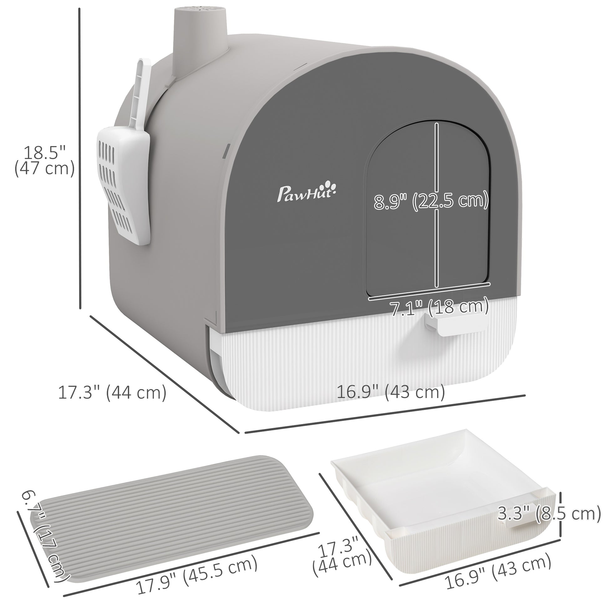 Cat Litter Box with Lid, Removable Tray, Scoop, Filter, Light Grey Cat Litter Box Enclosures   at Gallery Canada