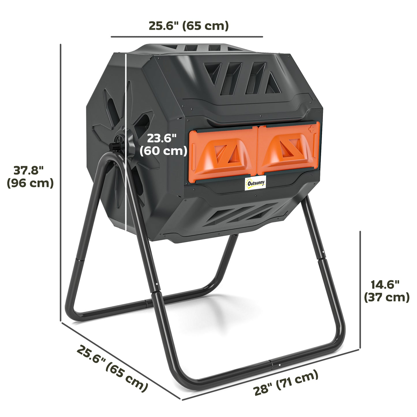 Tumbling Compost Bin Outdoor Dual Chamber 360° Rotating Composter 43 Gallon with Sliding Doors, Orange Garden Accessories at Gallery Canada