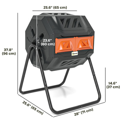 Tumbling Compost Bin Outdoor Dual Chamber 360° Rotating Composter 43 Gallon with Sliding Doors, Orange Garden Accessories at Gallery Canada