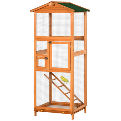 65" Outdoor Wooden Birdcage Aviary with Pull Out Tray, Orange Bird Cages Orange and Green  at Gallery Canada