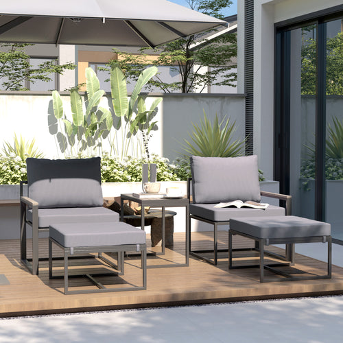 5 Pieces Patio Conversation Set with Ottomans Small Cushioned Patio Sofa Set for Garden Backyard Grey