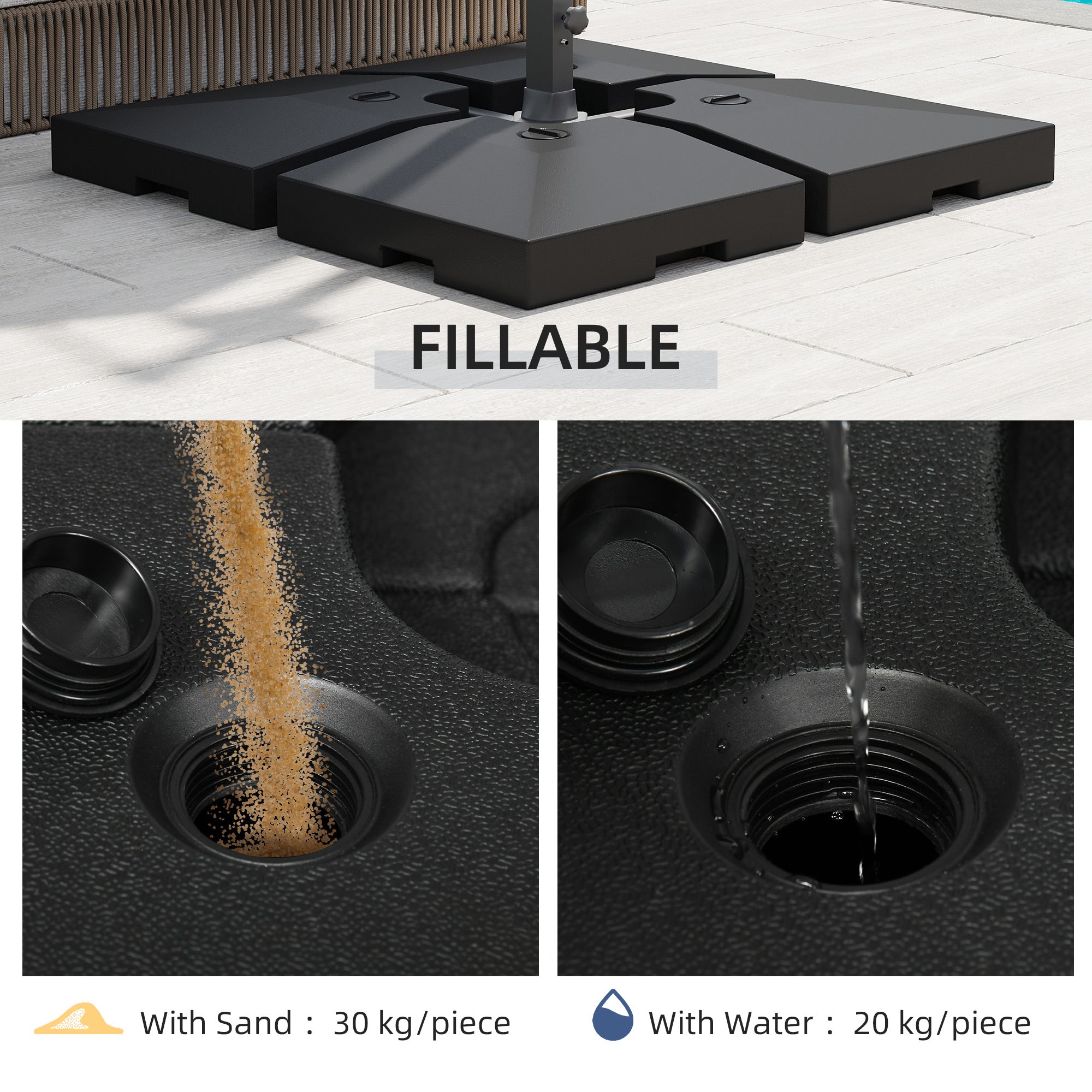 4 Pieces Base Weight Stand, Heavy Duty Square Offset Cantilever Umbrella Stand Weighted Base, Total 264Lbs Sand/ 176Lbs Water Filled Umbrella Bases at Gallery Canada