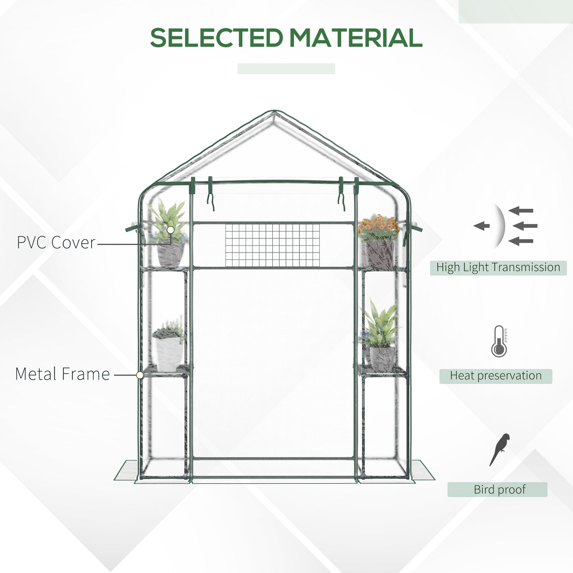 3-Tier Mini Greenhouse, Walk-in Greenhouse, Garden Hot House with 4 Shelves, Roll-Up Door, Mesh Windows, Trellis and Plant Labels, 56" x 29" x 77", Clear Greenhouses at Gallery Canada