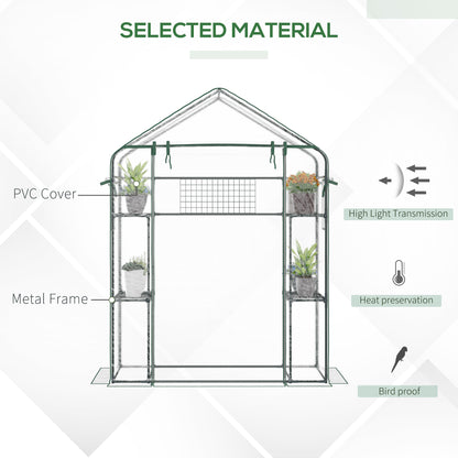 3-Tier Mini Greenhouse, Walk-in Greenhouse, Garden Hot House with 4 Shelves, Roll-Up Door, Mesh Windows, Trellis and Plant Labels, 56" x 29" x 77", Clear Greenhouses at Gallery Canada