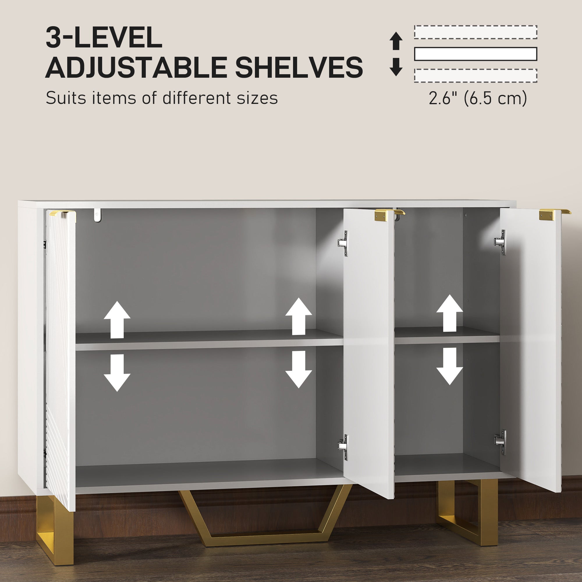 Sideboard Buffet Cabinet with Adjustable Shelves, Living Room Cabinet, TV Cabinet for 50 Inch TV, White Storage Cabinets at Gallery Canada