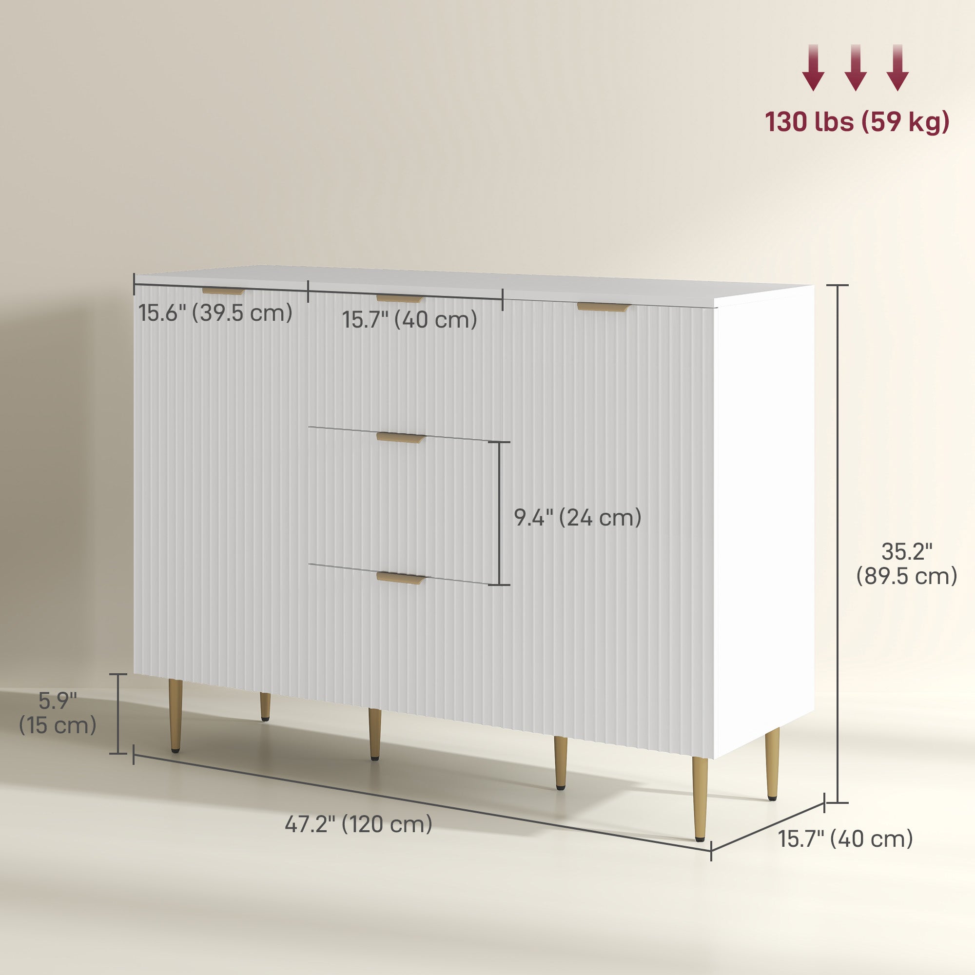 Modern Kitchen Storage Cabinet, Sideboard Buffet Cabinet w/ 3 Drawers and Adjustable Shelves for Kitchen Hallway, White Bar Cabinets   at Gallery Canada