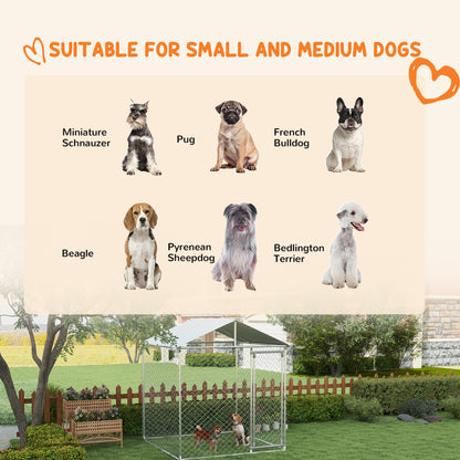 6.6' x 6.6' x 7.8' Walk in Outdoor Dog Kennel Heavy Duty Galvanised Steel Chain Link with UV-resistant Roof, Silver Houses, Kennels & Pens   at Gallery Canada